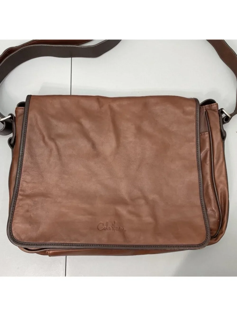 Cole Haan Messenger Shoulder Bag Laptop Computer Brown Soft Supple Leather